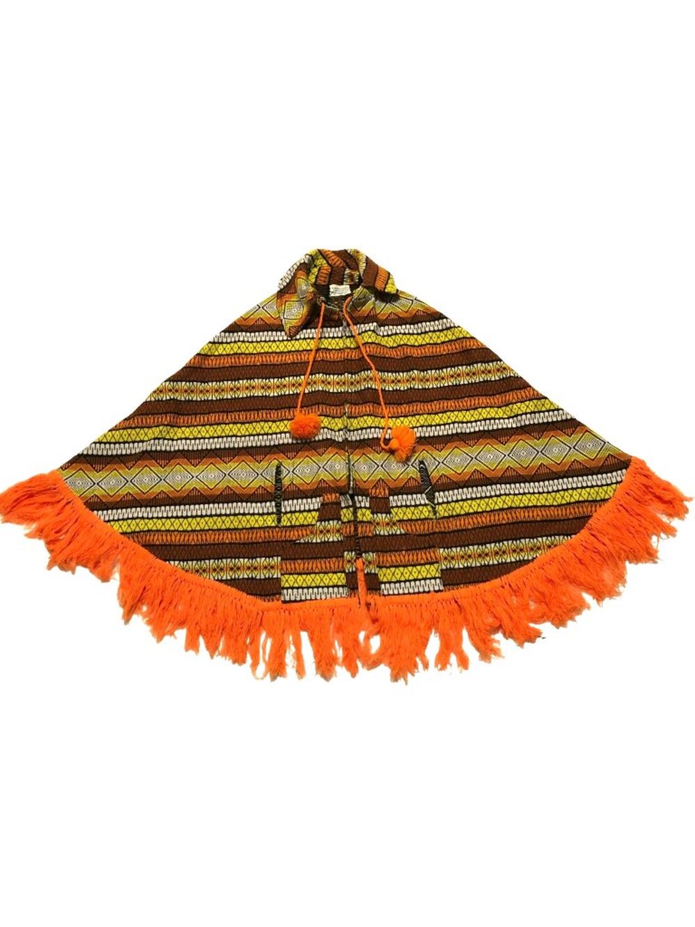 Vtg Guatemalan Poncho Made by Modern Mayan Acrylic Cotton Blend Orange Fringed
